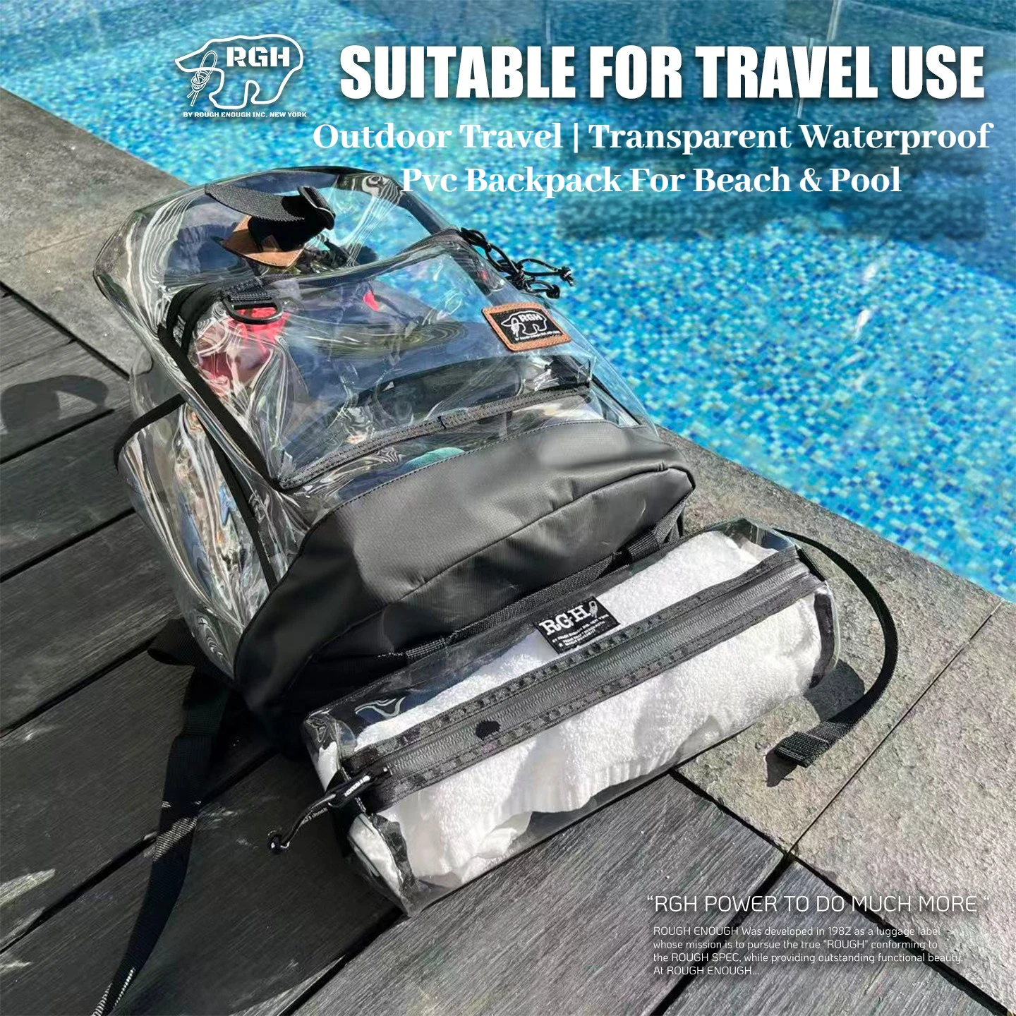 RGH Waterproof PVC Transparent Backpack for Women, Large Capacity Multi-functional Casual School Bag for Summer Outdoor Travel