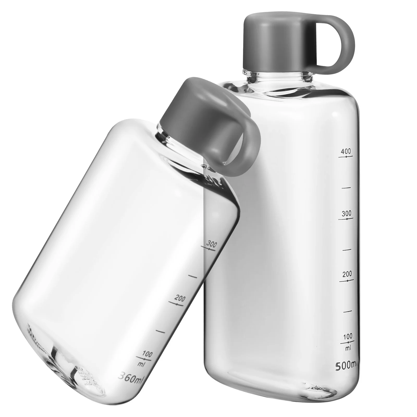 Borraccia piatta trasparente da 2 pezzi Premium Tritan portatile resistente alle perdite per palestra, viaggi, fitness, sport all'aria aperta, bottiglia d'acqua piatta