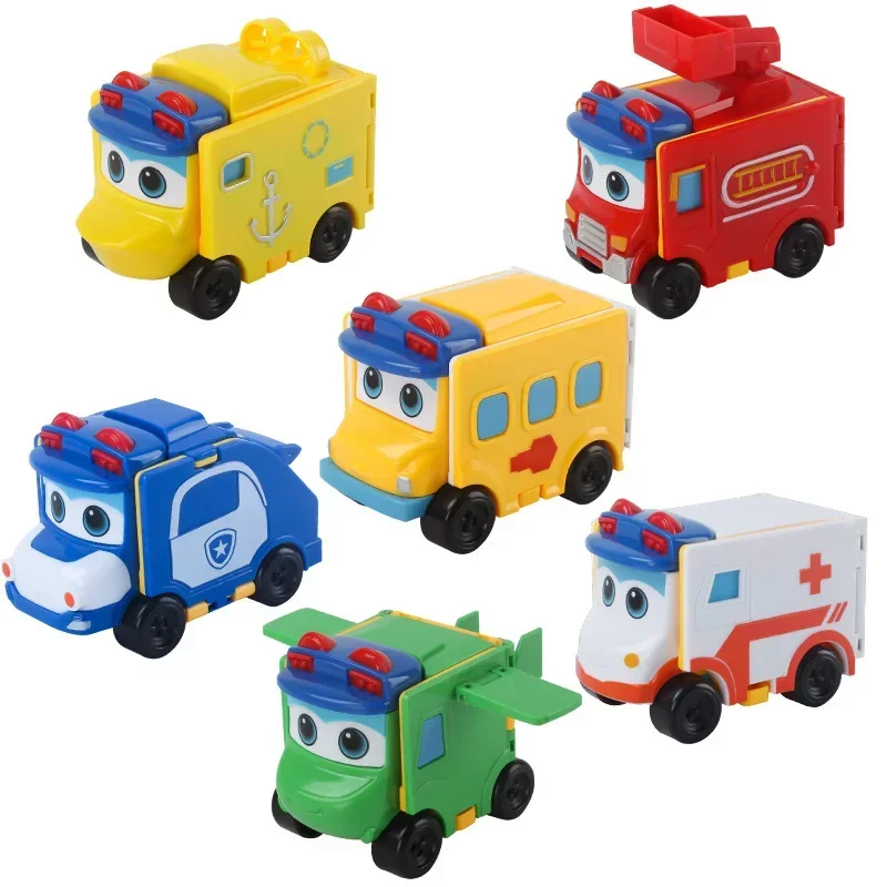 GoGoBus Action Figure Robot Cars Deformation Transformation Vehicles Anime Cartoon Police Fireman Models Toys Kids Gifts