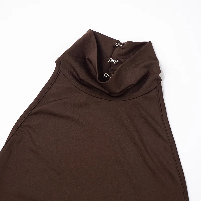 TARUXY Neckholder-Plissee-Maxikleid für Damen, ärmellos, sexy, rückenfreies Kleid, High Street, Abendparty-Kleidung, figurbetont, modisch – Detail 7