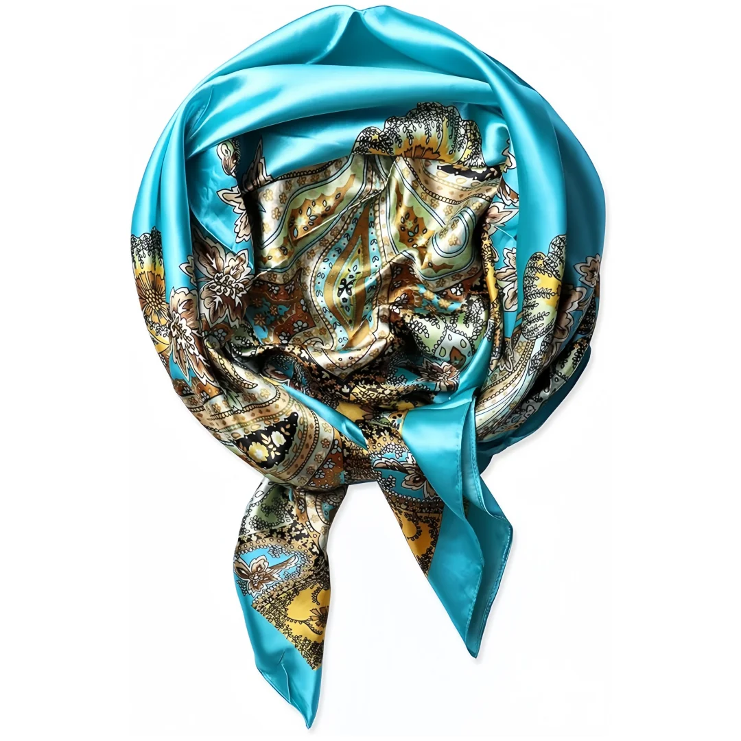 

2025 Luxury Brand Foulard Neckerchief Shawl Wraps 90*90cm Print Silk Satin Scarf Square Women Muslim Hijab Elegant Headband Band