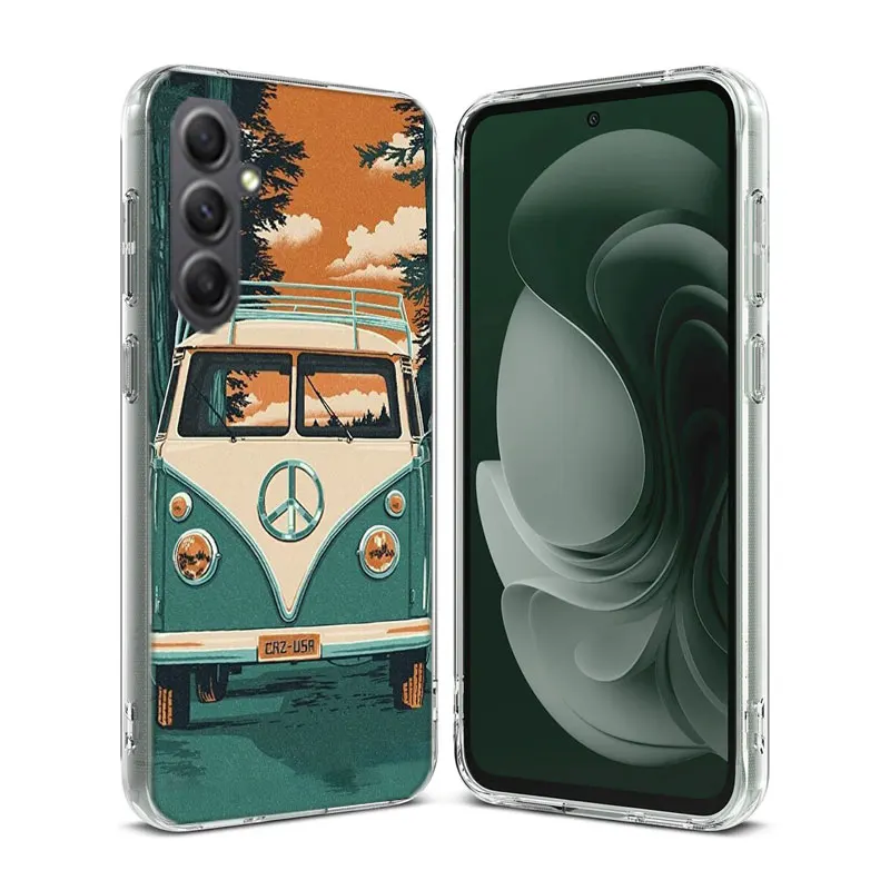 Hippie Peace Bus and Sunflower Shell Phone For Samsung Galaxy Note 20 Ultra 10 Lite 9 8 A05S A50 A30 A20 A03 A04 A02S A70 A40 A1