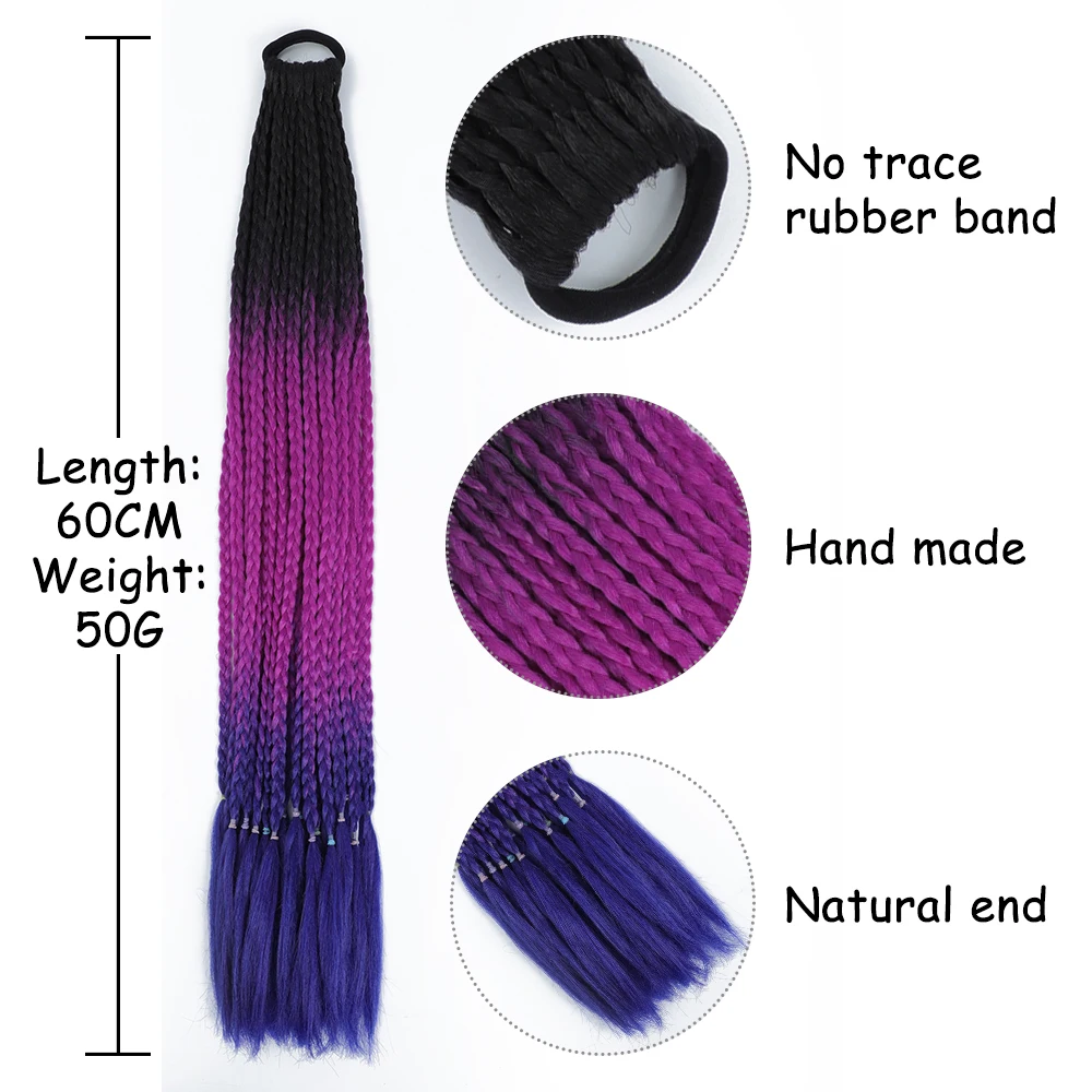 Azqueen Synthetische Gradiënt Kleur Vuil Gevlochten Paardenstaart 60Cm Elastische Rubberen Band Vlechten Pony Tail Hair Extensions Voor Meisjes