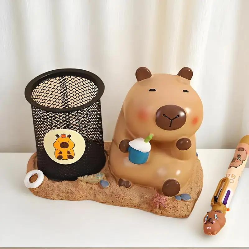 Capybara Pencil Box Metal Mesh Animal Pen Stand Cartoon Animal Pencil Box Iron Mesh Workplace Pen Stand Animal Figure Pencil