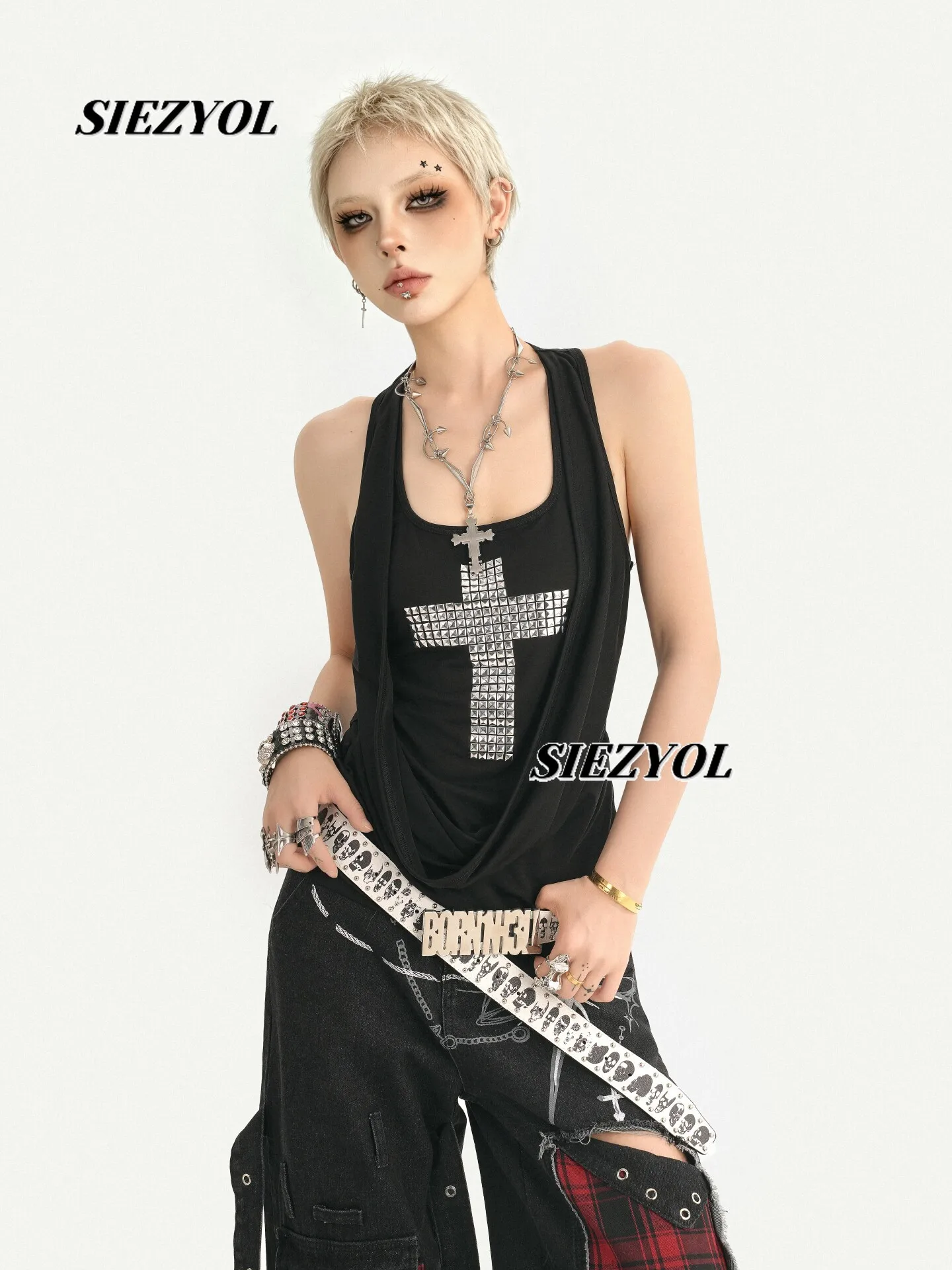 Summer New Punk Street Sweet Cool Black Vest Women's Niche Heavy Industry Suspenders Retro Personalized Outerwear Tank Tops