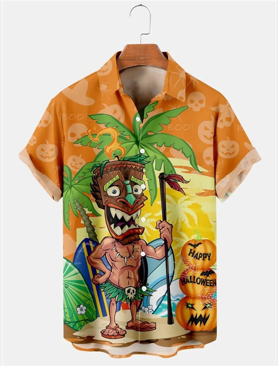 

Hawaiian Men's Short Sleeve Shirt Men's Casual Open Collar Shirt Ugly Mask Men's Printed Top Comfortable Plus Size Men's Clothin