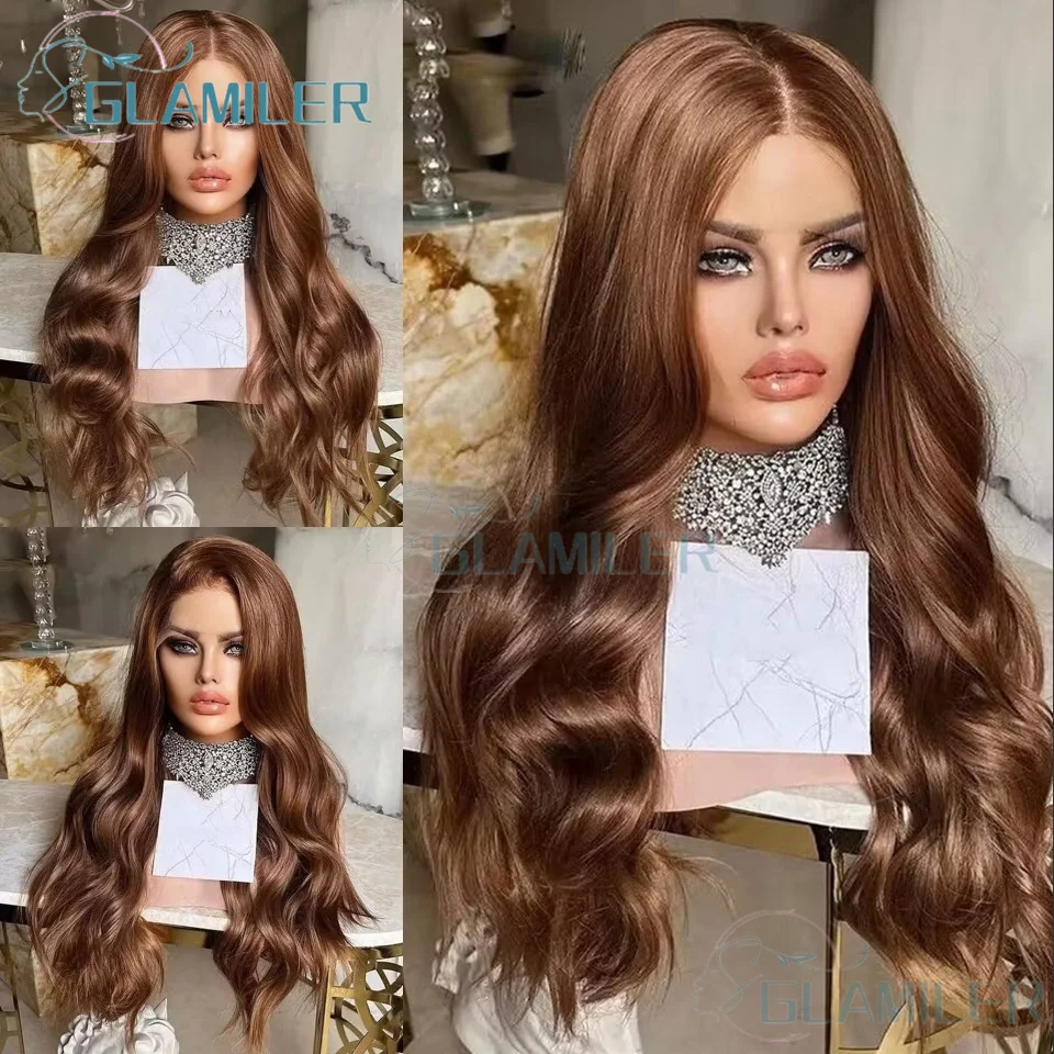 

Dark Brown Glueless Human Hair 13x4 Silk Top Lace Front Wigs Pre Plucked Body Wavy 360/Full Lace Human Hair Wigs Pre Plucked