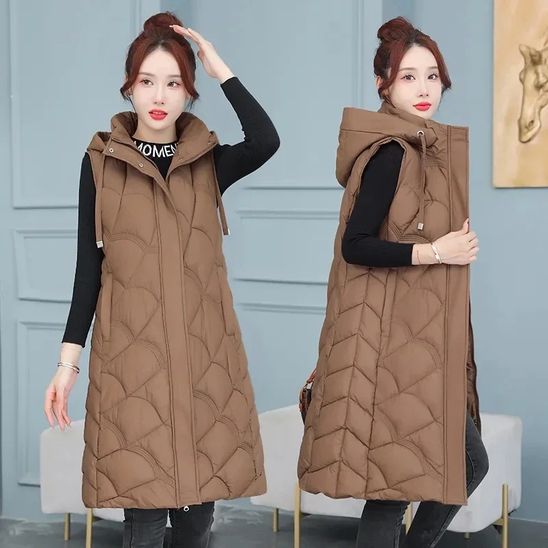 

New Quilted Puffer Vest Detachable Hooded Sleeveless Jacket Zipper-Up Autumn Winter Casual Warm Outerwear Female Waistcoat L382