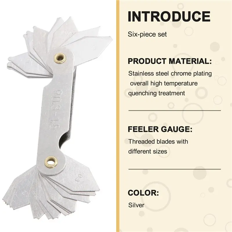 ABIY 6 Pcs Stainless Steel Radius Gauge With Feeler Gauge Set Arc Radius Fillet Gauge And 0.04-0.88Mm Space Measure Tool