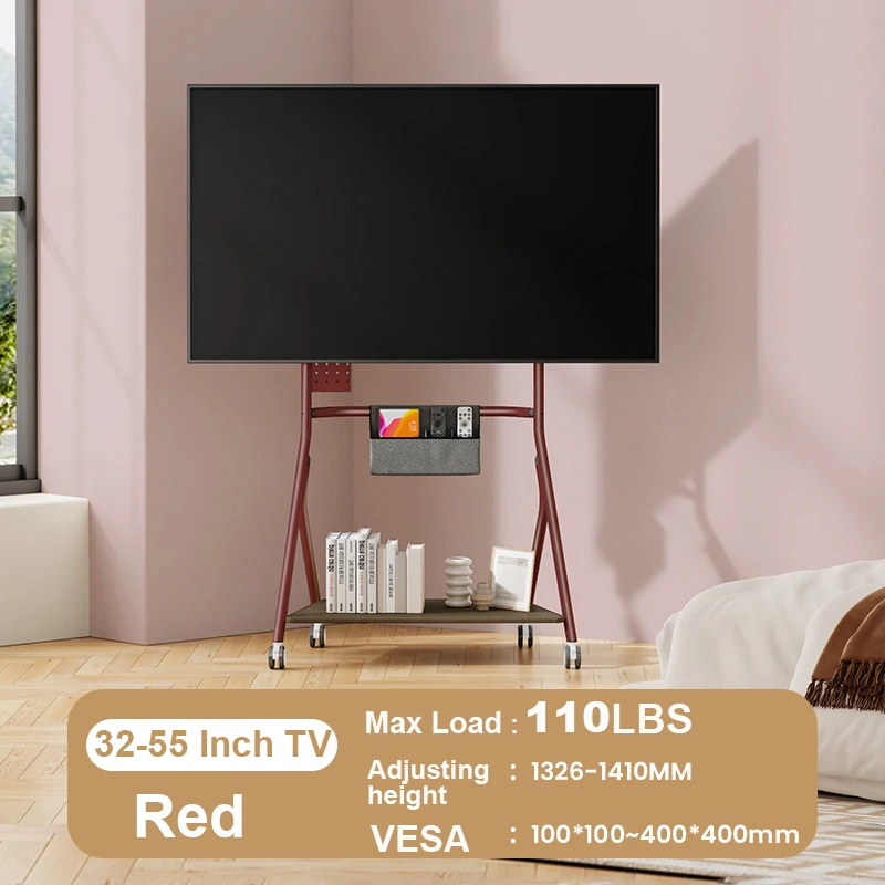المساحات الصغيرة الطابق حامل تلفاز عربة تلفزيون المتداول لشاشة تلفزيون 32-55 بوصة تصل إلى 110 رطل غرفة المعيشة الحديثة التلفزيون تقف VESA 400*400 ملم