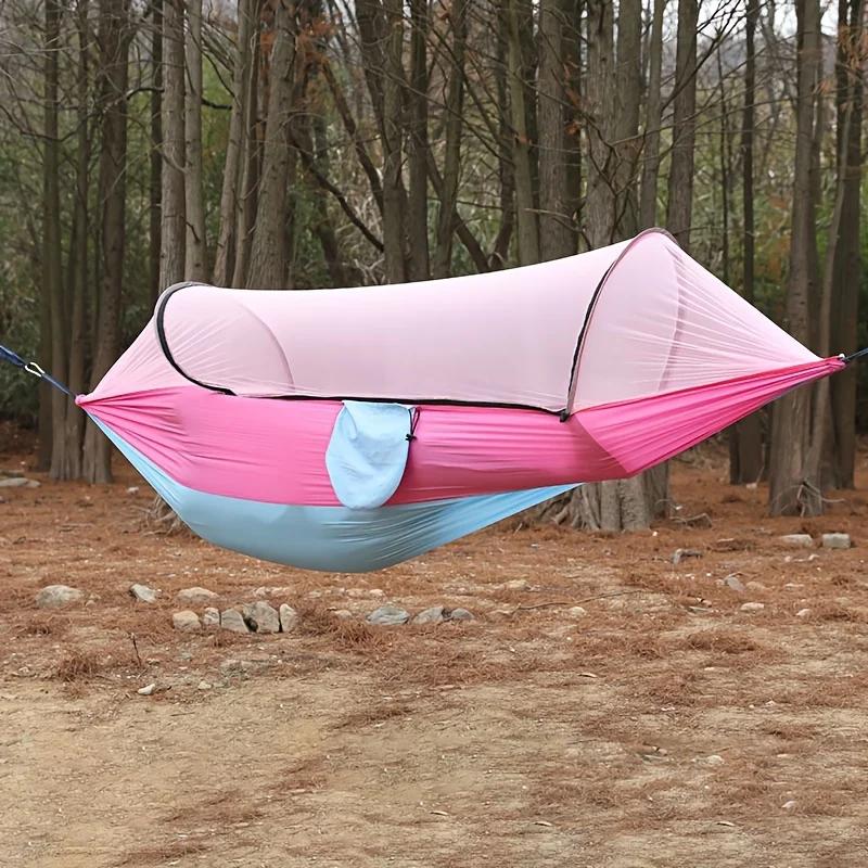 Quick Open Camping Hammock With Mosquito Net, Lightweight Portable Parachute Nylon Double Hammock For Backpacking Survival Trave