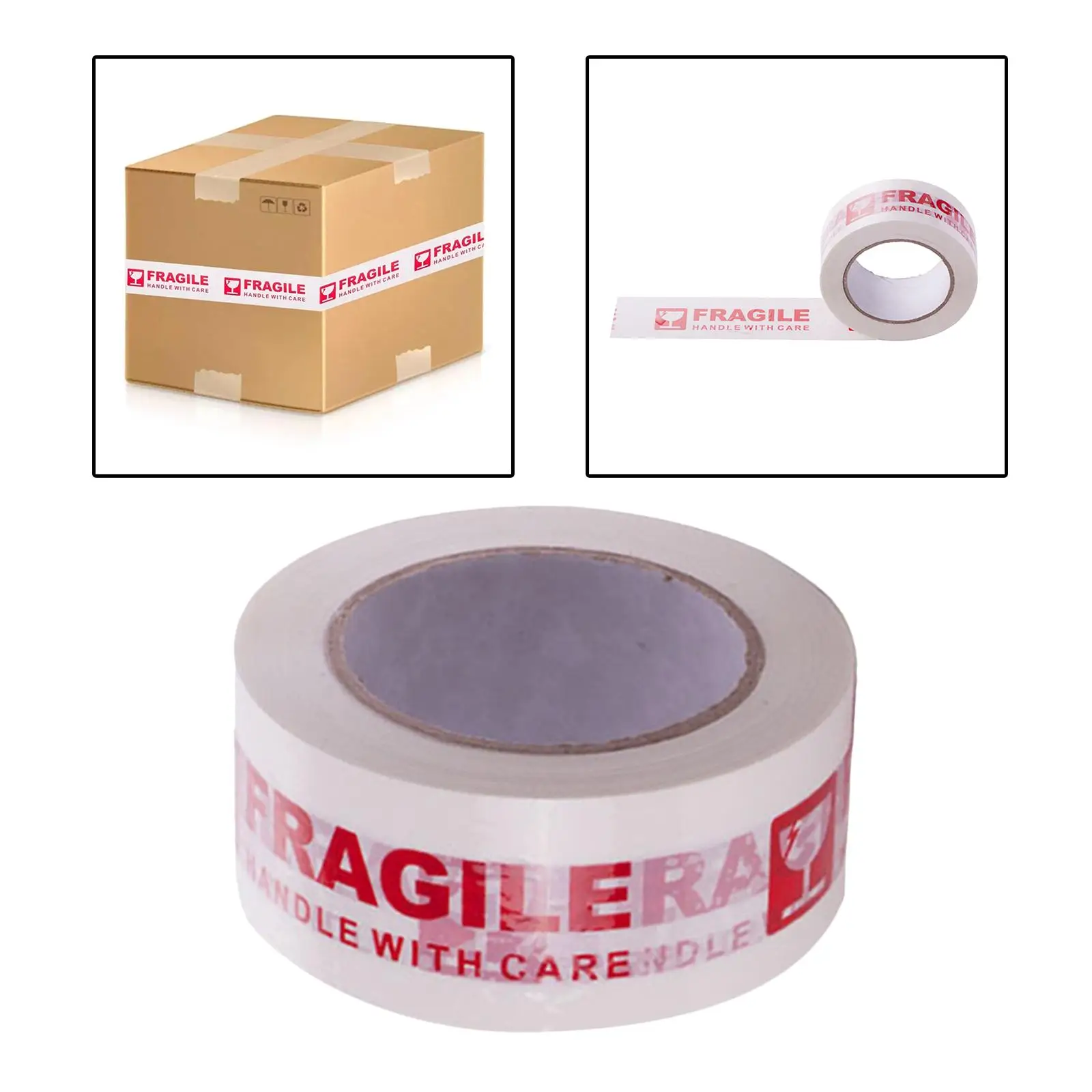 Printed Sealing Tape - 2 in x 72 yds Tape Roll with Red ''Fragile Handle with Care'' Lettering Tape