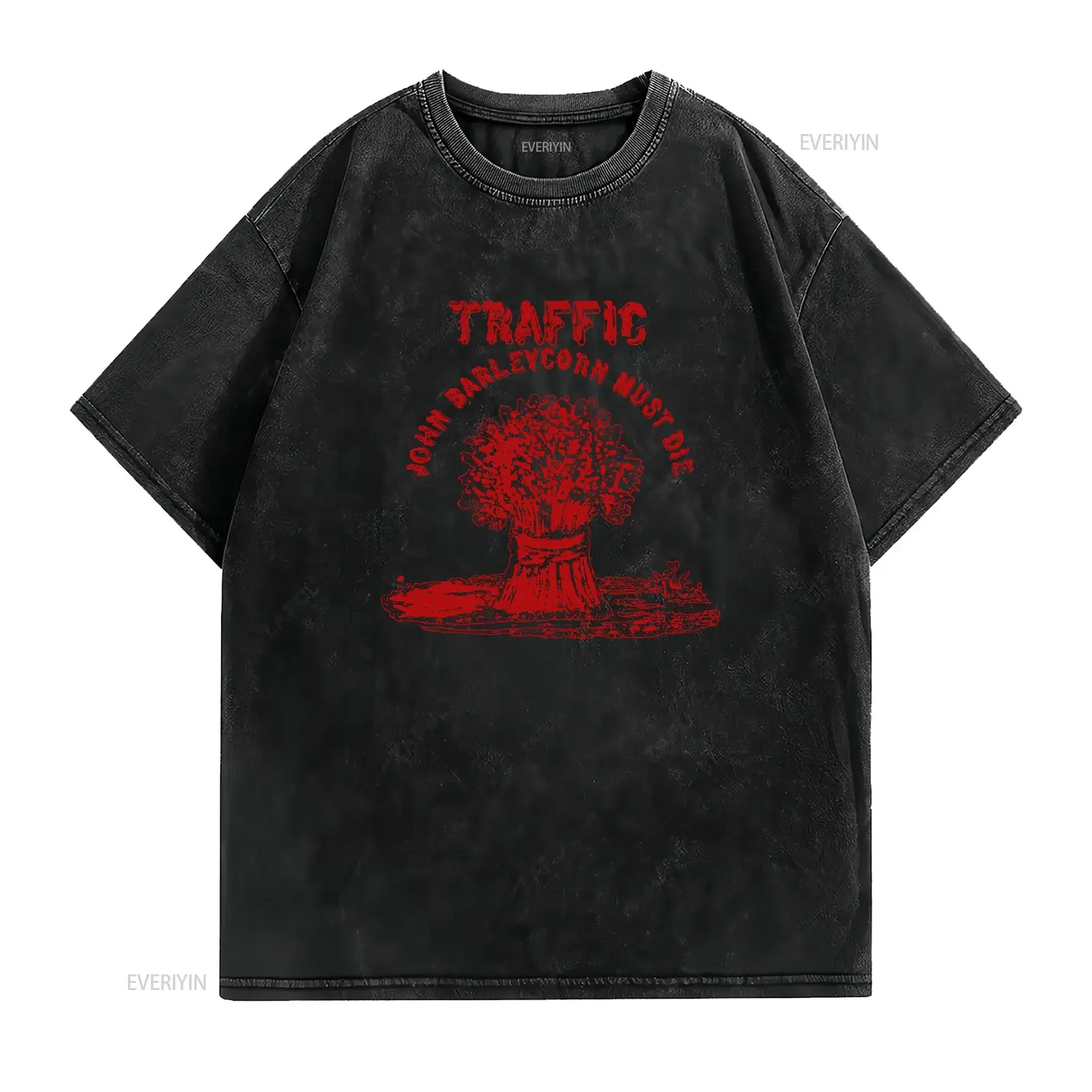 TRAFFIC John Barleycorn Must Die red logo rock band Men's T shirt vintage Washed Comfortable Slightly Versatile Stylish Unisex