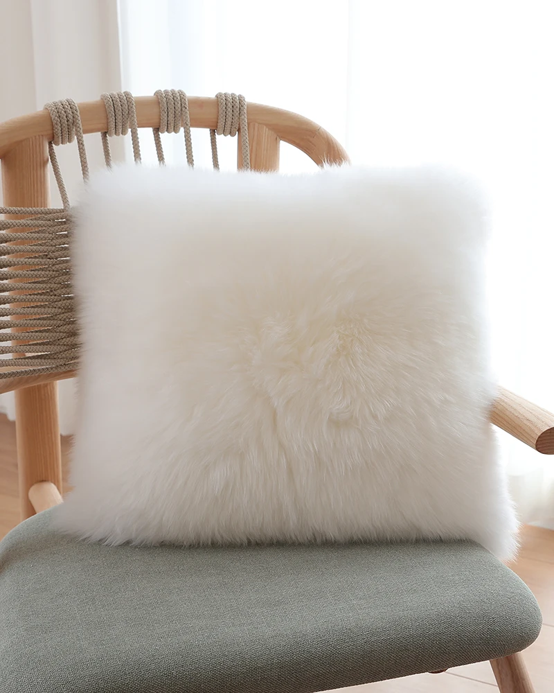 Small sand pure wool pillow plush cushion Nordic sofa cushion fur integrated with chip leather chair cushion