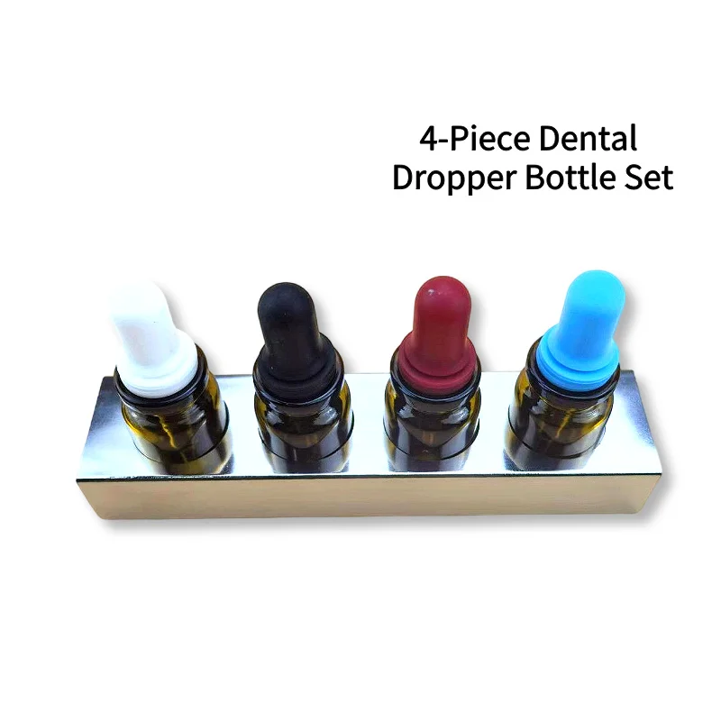 Dental Glass Dropper Bottle Set with Stainless Steel Base Colored Medicine Droppers & Cotton Jar Dental Clinic Supplies - view 2