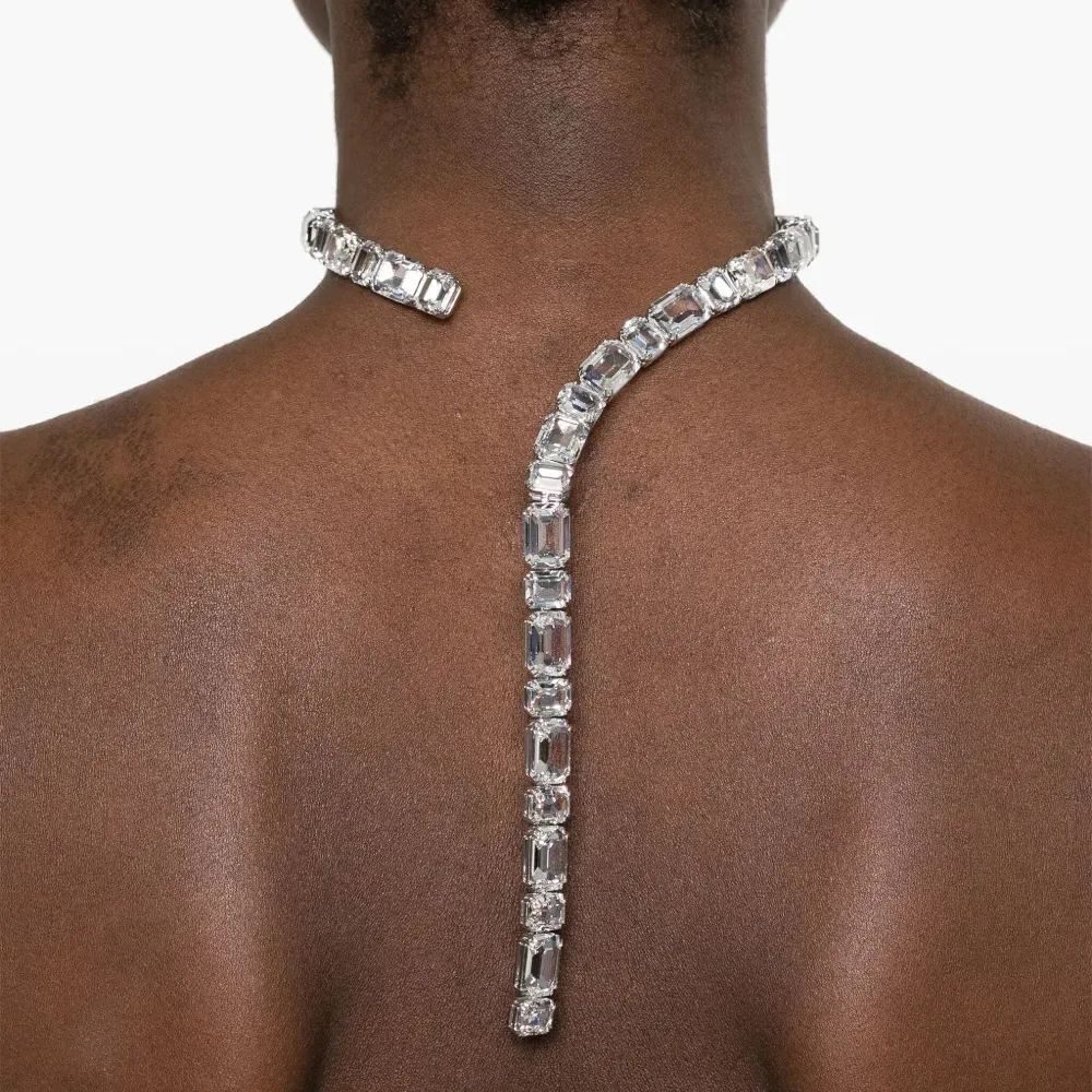 Luxury T Shape Necklace for Women Sparkly Rectangular Crystal Y Necklace Adjustable Choker Rhinestone Drop Necklace Prom Evening