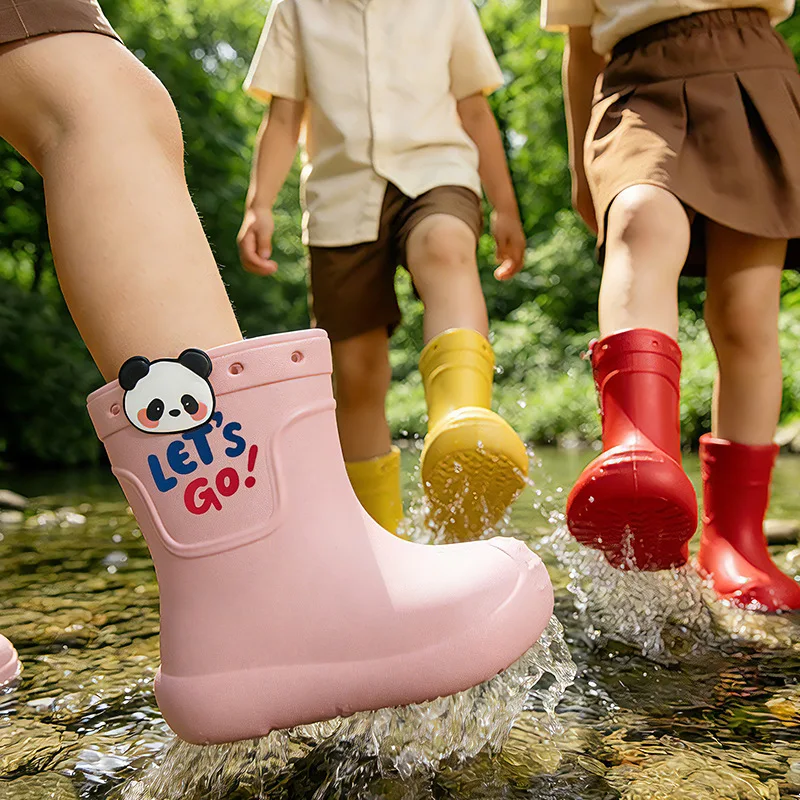 Cartoon Panda Kids Rain Boots Rabbit Dinosaur Rainboots For Boys Girls EVA Waterproof Soft Bottom Children Water Shoes