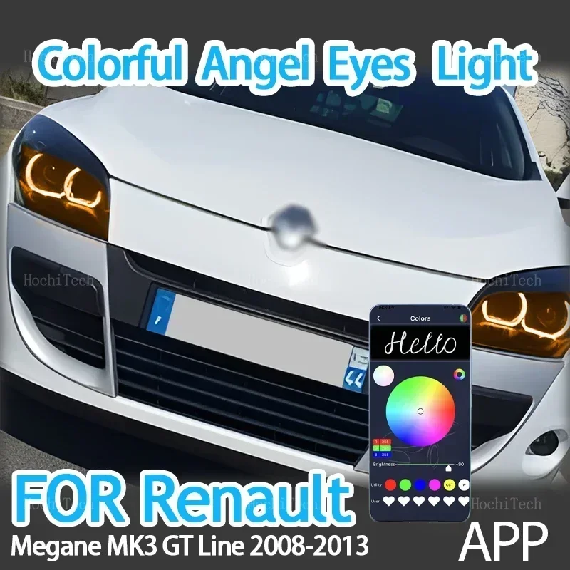 RGB Colorful Angel Eyes Rings Led APP Control Headlight DTM Daytime Running Retrofit for Renault Megane MK3 GT Line 2008-2013