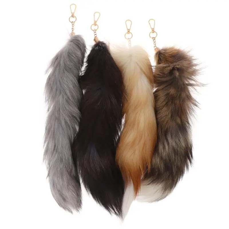 38cm großer, flauschiger Kunstfell-Fuchsschwanz-Schlüsselanhänger, Therian-Schwanz, Fuchsschwanz-Schlüsselanhänger, Pelzanhänger, Schlüsselanhänger, Geschenk für Frauen und Mädchen – Detail 1