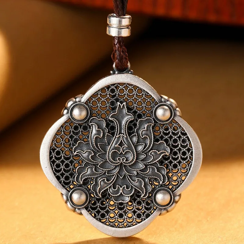 BOCAI New S999 Sterling Silver Retro Hollow Out, Silk Heavenly Maiden Scattered Flowers Dunhuang Flying Sky Pendant Female