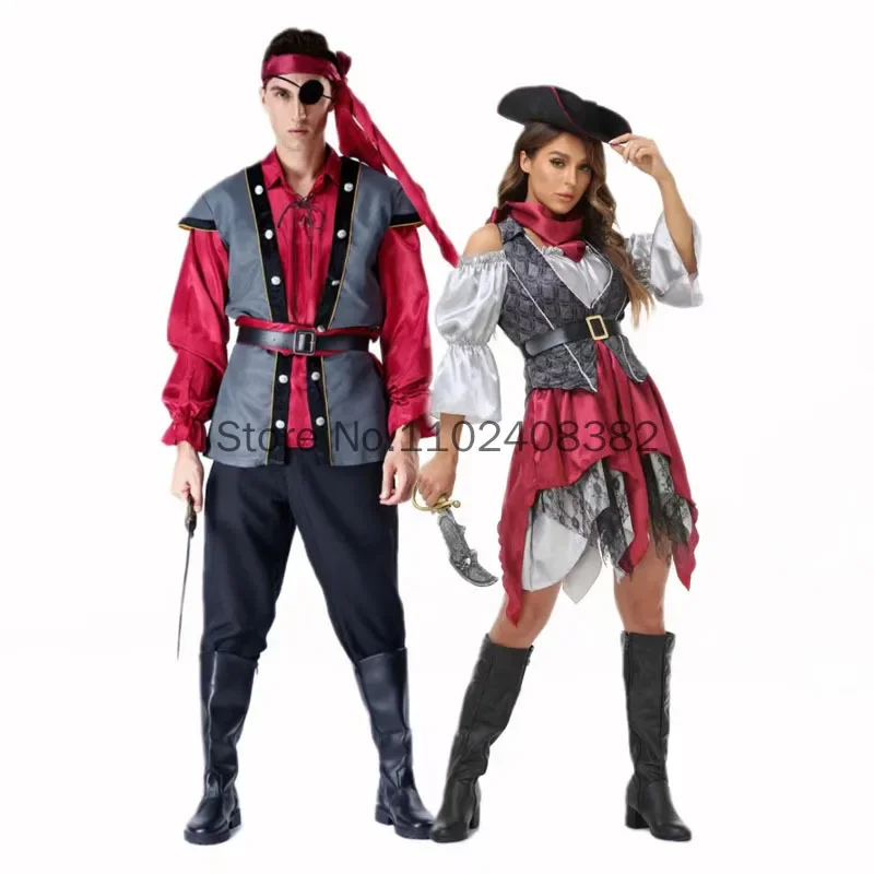 M/XL Halloween Role-playing Game Suit Caribbean Pirate Costume Jack Captain Couple Performance Suit Stage Performance Set