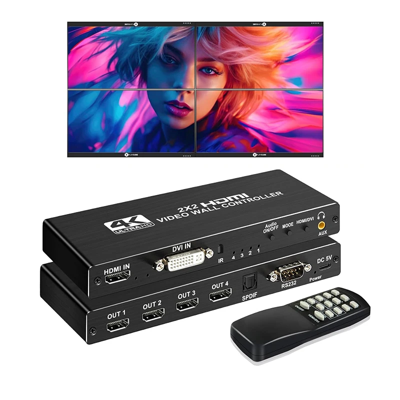 

Контроллер видеостены 2x2, 1080P, HDMI, DVI, ТВ-настенный процессор с аудиовыходом, 1x2, 1x3, 1x4, 2x2, экранный аппарат, поддержка 180 ° Поворот