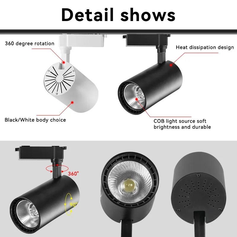 Led Track Light  Whole Set Ceiling Track Lamp 220V Rail Lighting System 20/30/40W COB Tracklight For Clothing Shop Store Home