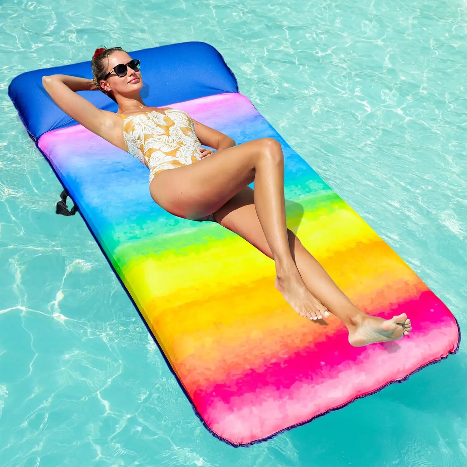 

Oversized Pool Float Lounger, 72" X- Fabric Cove Pool Floats Adult with Headrest, Ultra Comfort Inflatable Pool Floaties