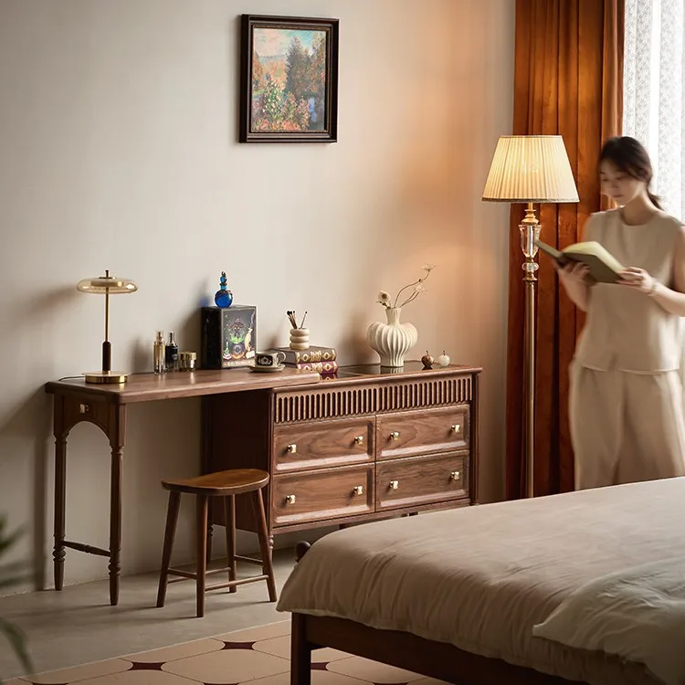 Comò e mobiletto in legno massello di noce nera personalizzabile Comò combinato cinese per camera da letto retrattile retrò francese integrato