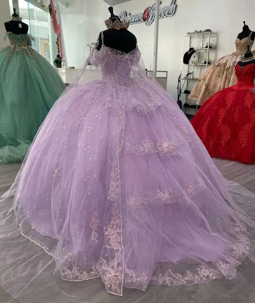 Lilac Princess Quinceanera Dresses Ball Gown Spaghetti Straps Appliques Sweet 16 Dresses 15 Años Mexican