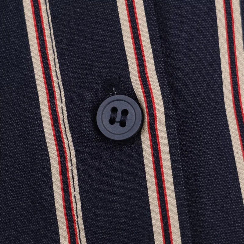 قميص نسائي 2025 خريف نمط جديد أزرق كحلي مخطط ديكور كم طويل فضفاض نمط صديقها قميص موضة غير رسمية #5