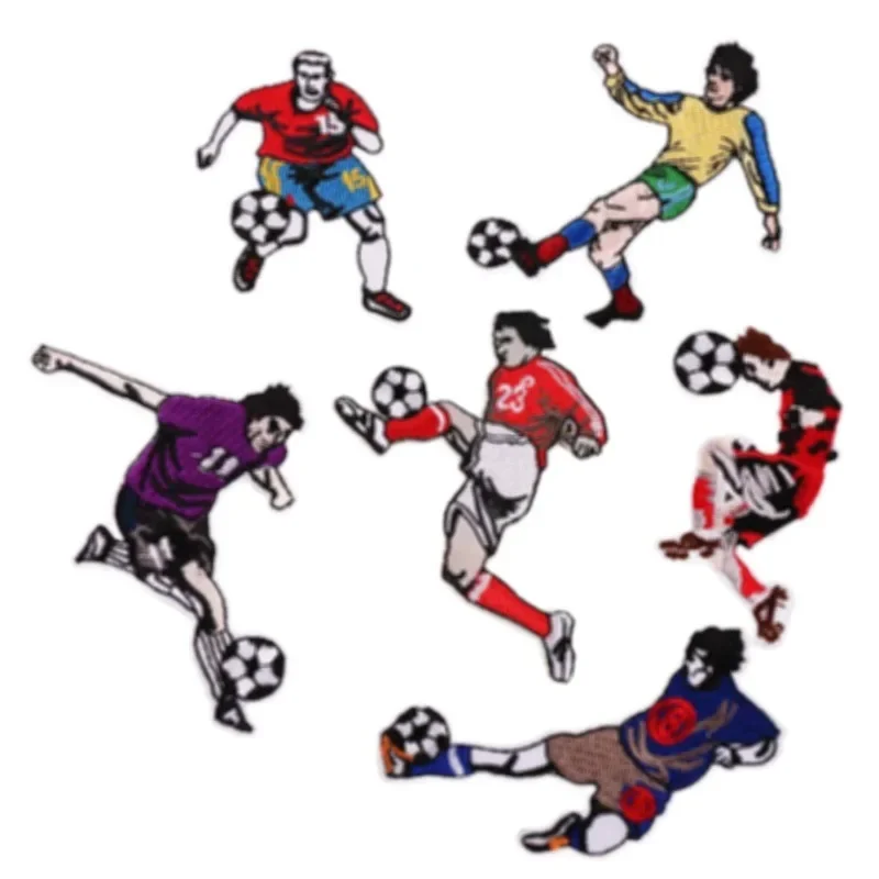 Football Player Figure Embroidered Cloth Appliques Cartoon Soccer Star Iron on Patch for Sports Jersey Shorts DIY Deco Wholesale