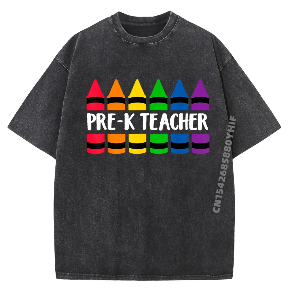 

PreK Teacher Crayon CRAY Teacher Негабаритная футболка Мужские футболки Уличная одежда больших размеров Постиранная одежда