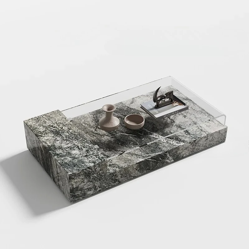 luxury stone natural marble coffee table TV cabinet combination glass surface high-grade minimalist living room furniture