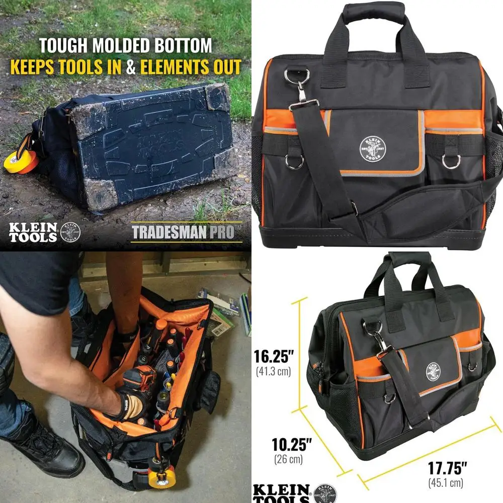 

Сумка для инструментов Pro Tradesman с широким открытием: баллистическая ткань 1680D, формованный дно, съемный ремень