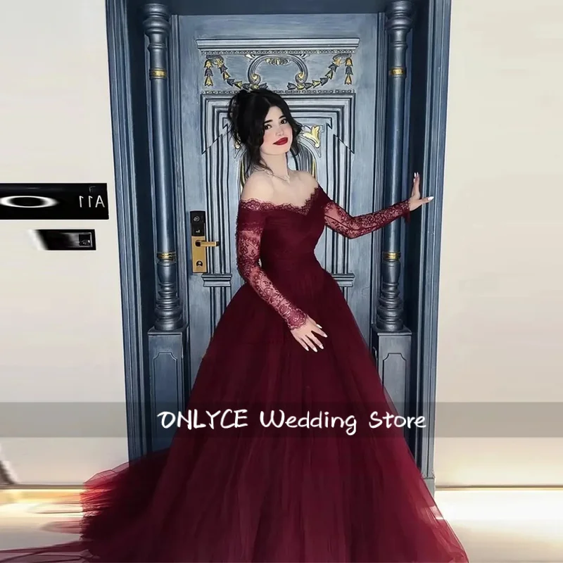 

Бордовые кружевные длинные вечерние платья с открытыми плечами А-силуэта Вечернее платье для выпускного вечера Милая Роскошное платье для выпускного вечера в Дубае по индивидуальному заказу