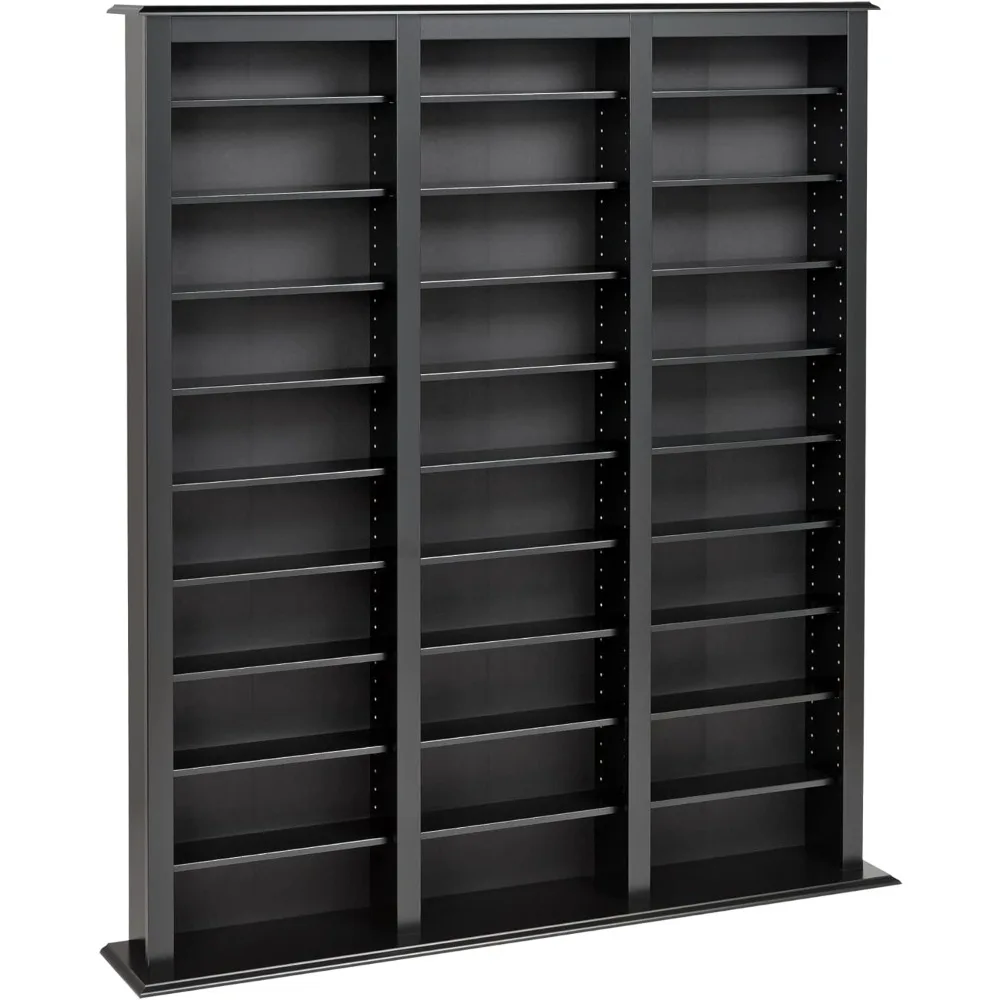 

Triple Width Barrister Tower,CD holder for living room and bedroom, with multiple uses， Black