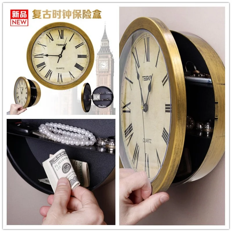 Wall Clock Safe Box Secret Stash Security Secret Key Hidden Safe Lock Money Compartment Cash Hide Case Storage Locker For Home