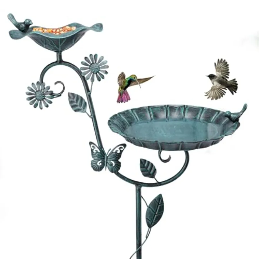 

Bird Baths and Feeder for Outdoors, 53 inch Height Metal Birdbath Antique Garden Bird Feeder with Metal Stake for Garden Outsid