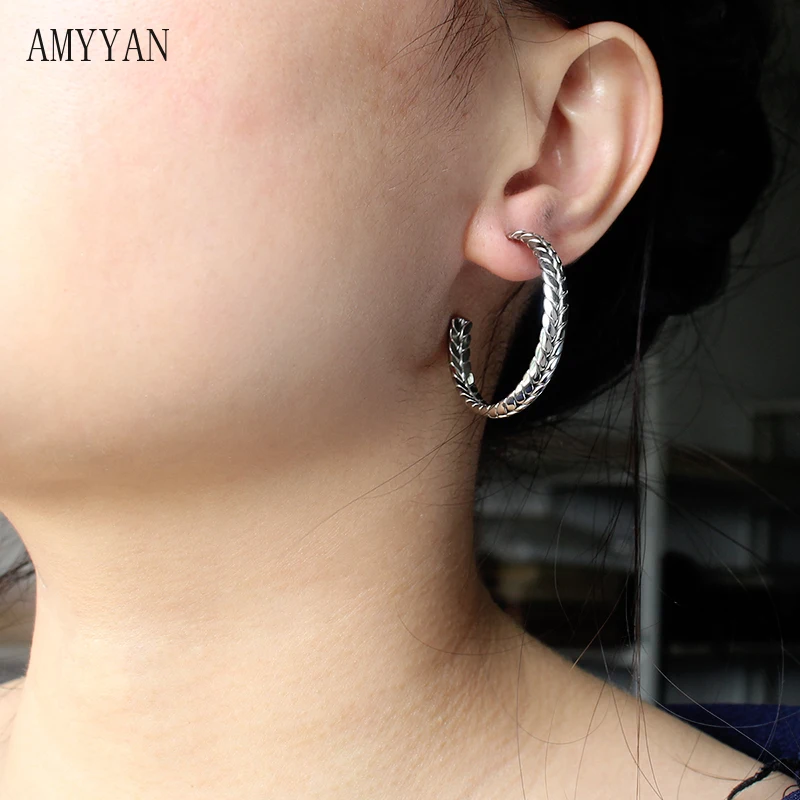New Handmade Simple Large Earrings Fashion Wheat Stainless Steel Circle Hoop Earring Round Geometric Jewelry Gift for Women