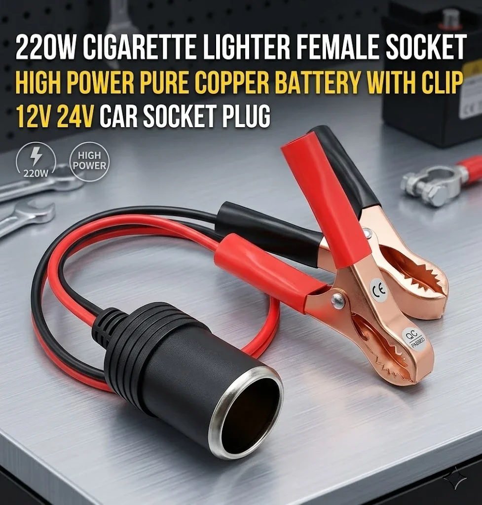 220W Cigarette Lighter Female Socket Car High Power Pure Copper Battery with Clip Car Socket Plug 12V 24V