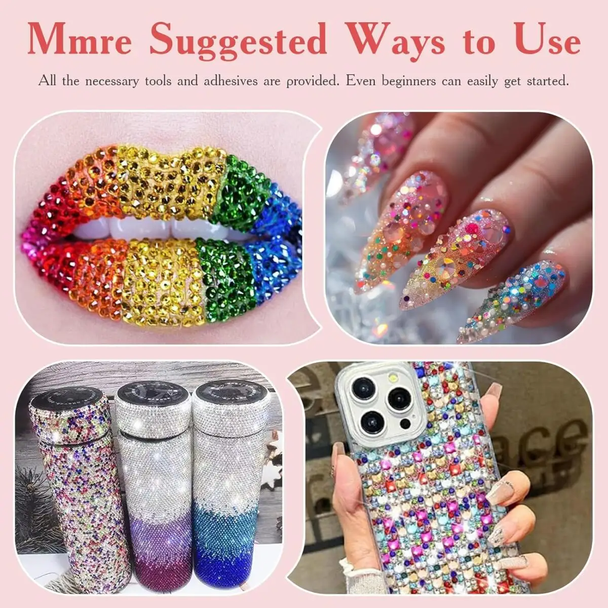 1Box AB Shinny Colorful Resin Nail Bedazzling Rhinestones Kit 60 Colors Mini Semi-circular Flat Bottomed Resin Nail Diamond DIY
