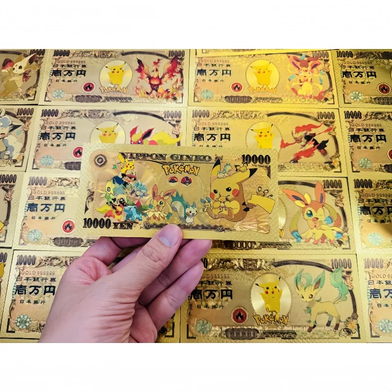 MINISO New 24 Types Hot Sale Japan Pokemon Banknote Anime Gold Banknote in 24k Gold Plated For Collection