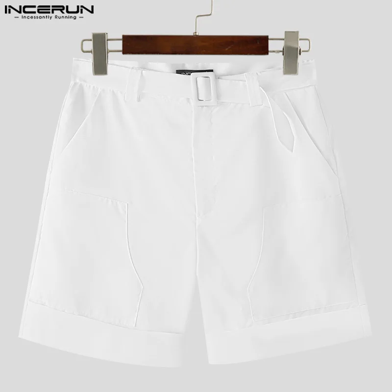 INCERUN 2024 Korean Style Shorts New Men\'s Pocket Design Solid High Waisted Shorts Casual Streetwear Male Hot Sale Shorts S-5XL