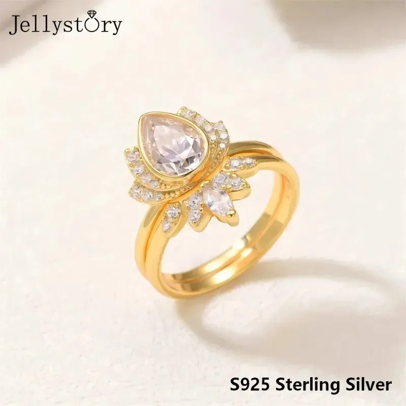Crown Ring For Her S925 Silver Water Drop Bezel Moissanite Elegant Regal Stacking Ring Valentines Birthday Gift For Girlfriend