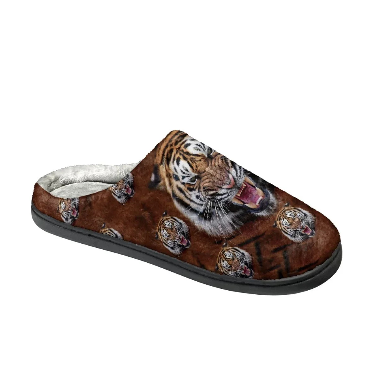 Zapatillas de interior con diseño de tigre para parejas, calzado plano cálido y cómodo de algodón, antideslizante, combina con todo, estampado a pedido, Invierno