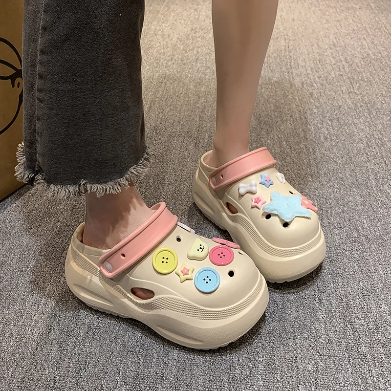 Heightened Hole Garden Shoes For Women Summer Sandals New DIY Hole Sandals Indoor Home Cute Thick Sole Anti Slip Slippers