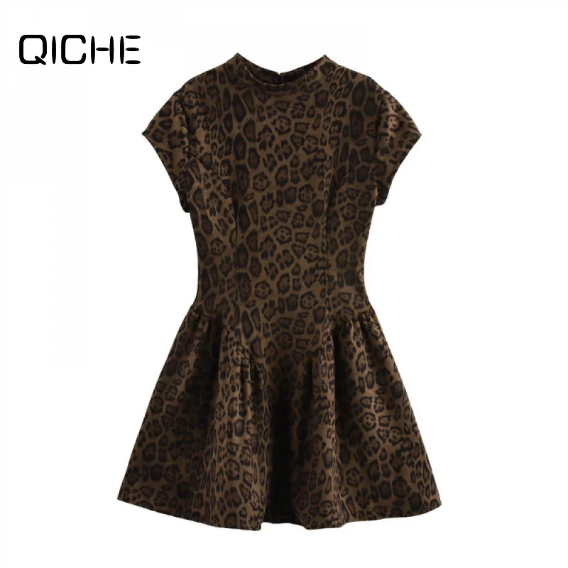 QICHE Women 2026 Winter Euro‑American Mature‑Vibe Leopard Print Sleeveless Dress Distinctive Unique‑Design Casual Fashion Outfit