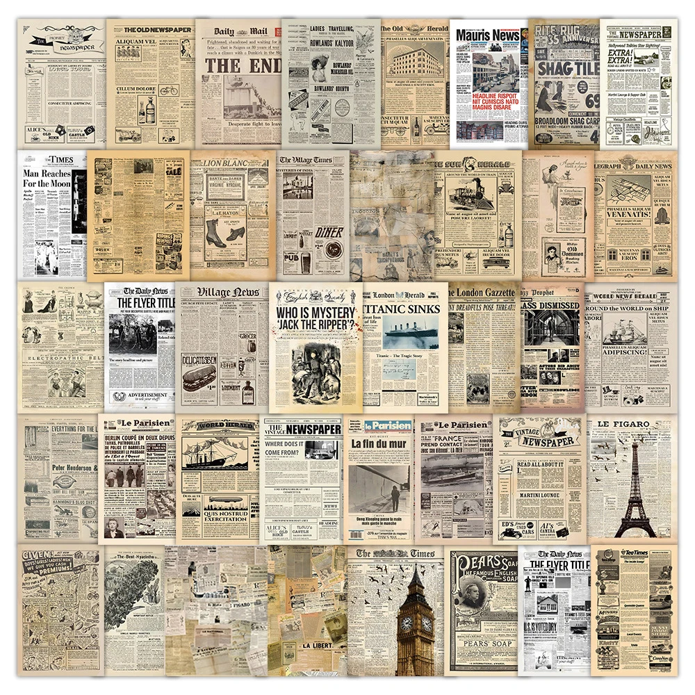 10/30/60PCS Vintage Magazine Newspaper Poster Stickers Retro Decals Skateboard Phone Motorcycle Laptop Car Cool Sticker Kids Toy