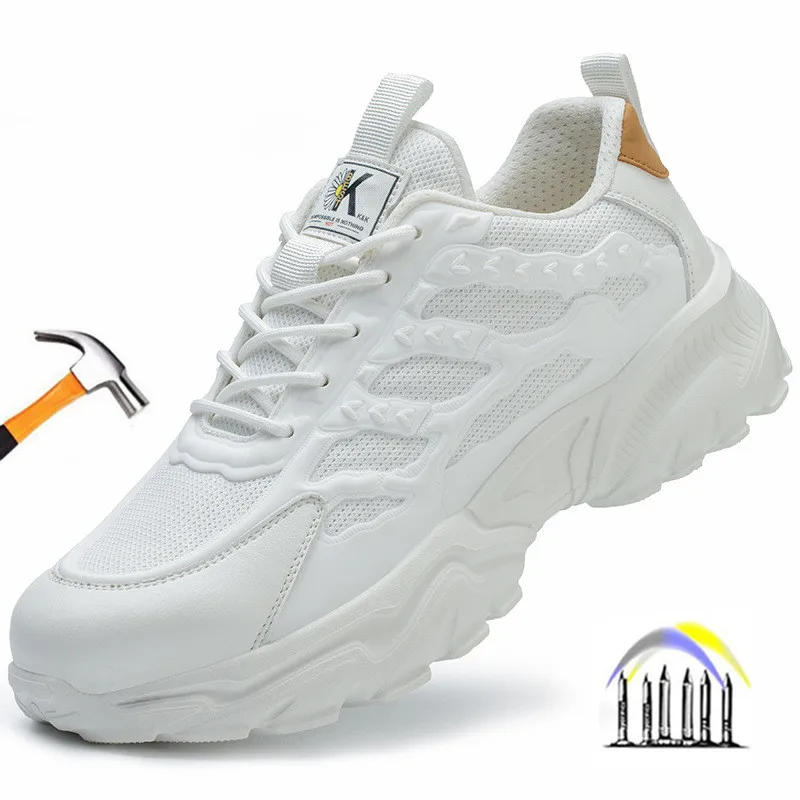 

With a steel toe puncture proof safety work sneakers white work shoes lightweight comfortable safety shoes man women work shoes